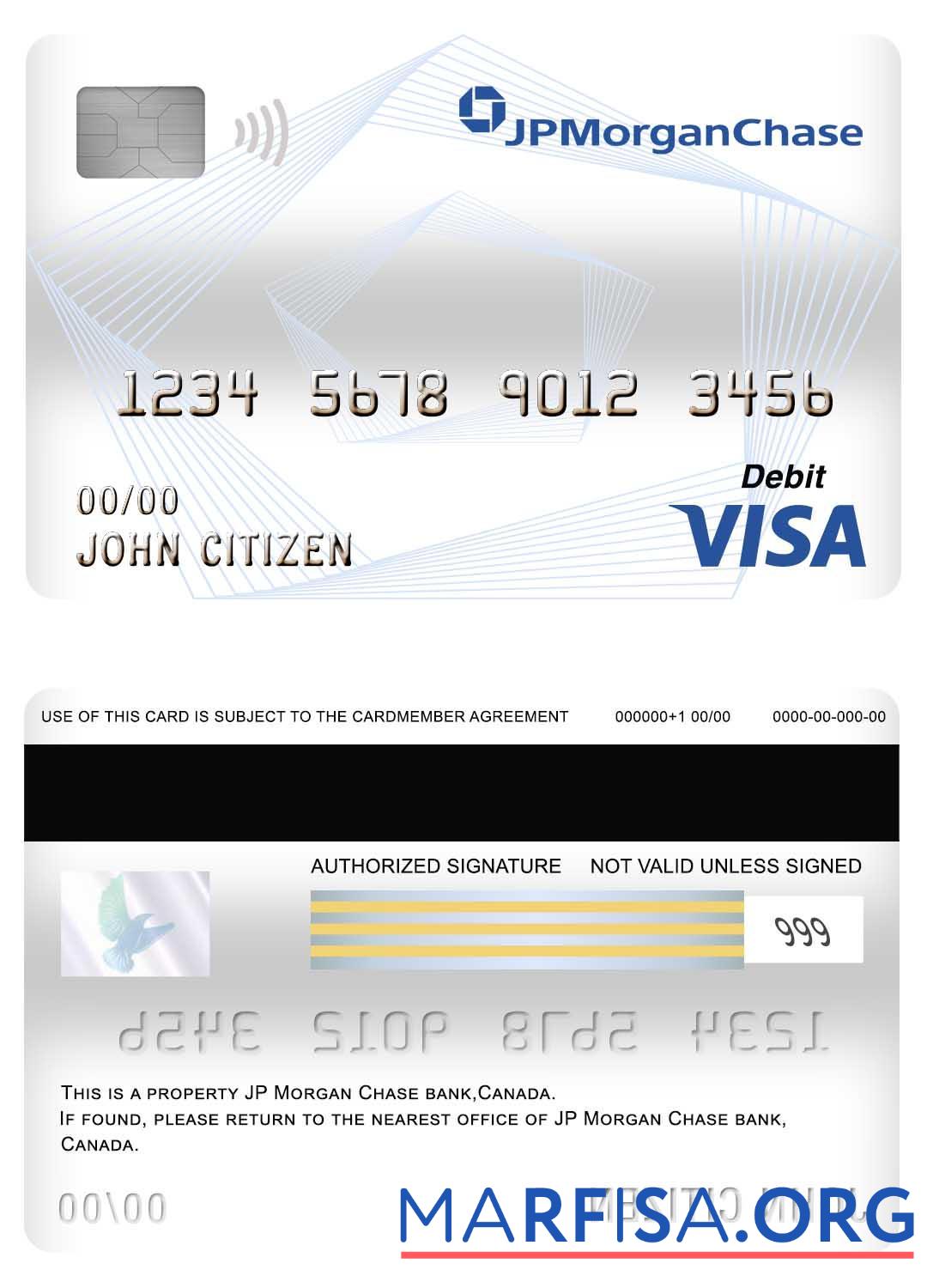 Realistic Canada JP Morgan Chase bank visa debit card download for verification